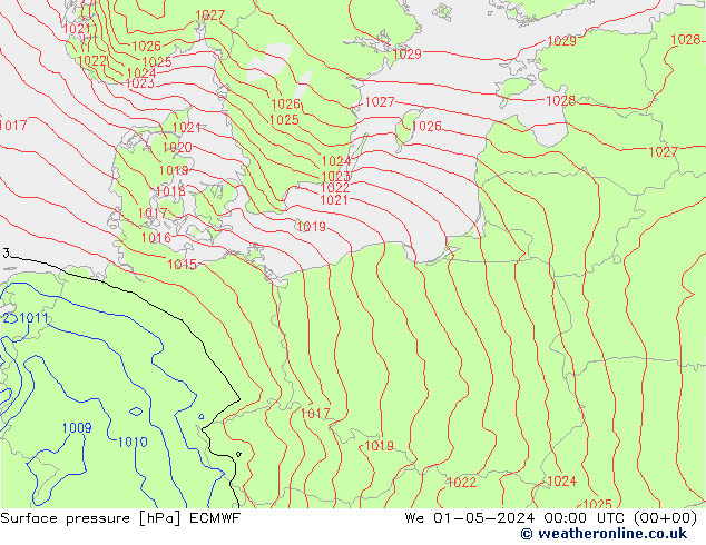 pressão do solo ECMWF Qua 01.05.2024 00 UTC