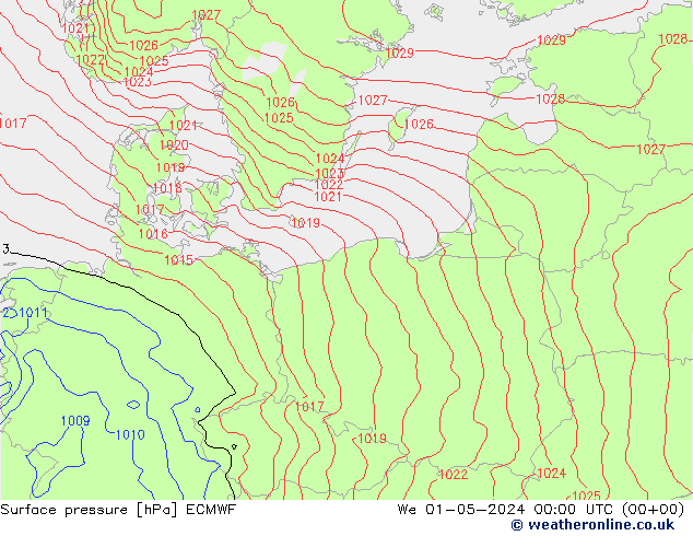 Surface pressure ECMWF We 01.05.2024 00 UTC