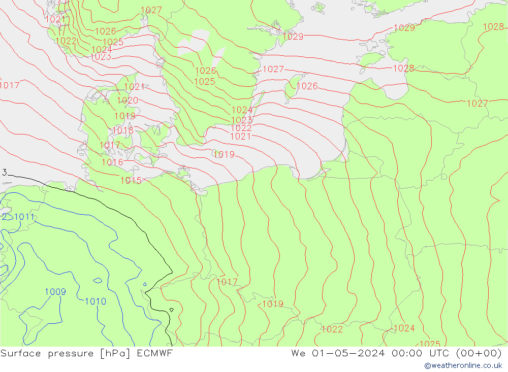 pressão do solo ECMWF Qua 01.05.2024 00 UTC