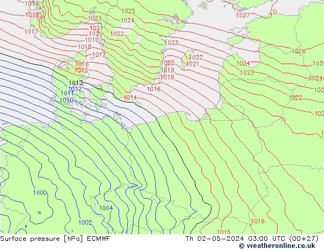 Surface pressure ECMWF Th 02.05.2024 03 UTC