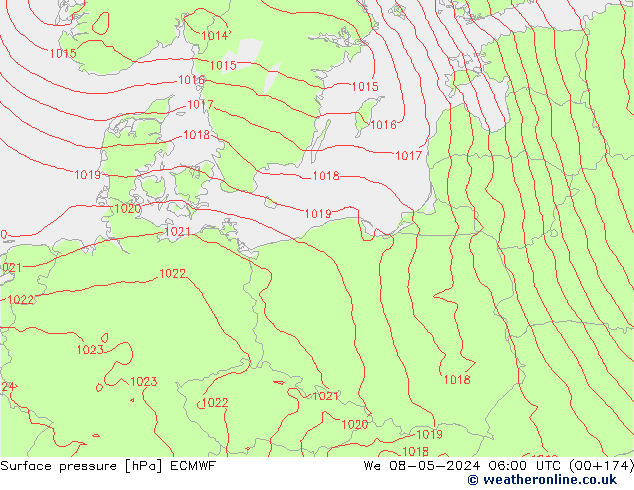 Surface pressure ECMWF We 08.05.2024 06 UTC