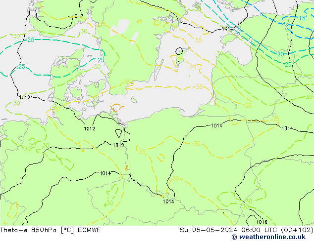 Theta-e 850hPa ECMWF Paz 05.05.2024 06 UTC