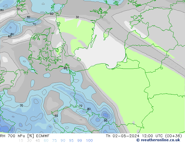 RH 700 hPa ECMWF Th 02.05.2024 12 UTC