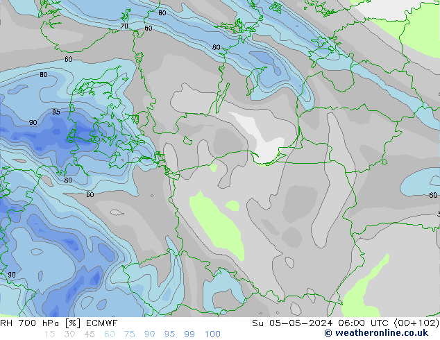 Humedad rel. 700hPa ECMWF dom 05.05.2024 06 UTC