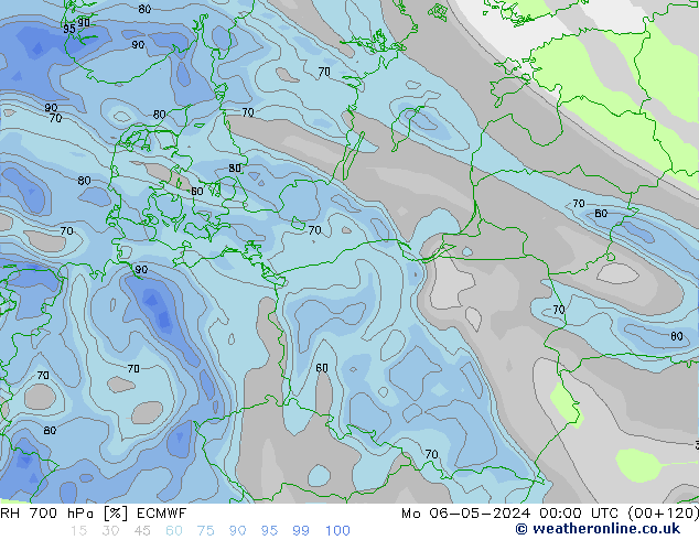 RH 700 hPa ECMWF Mo 06.05.2024 00 UTC