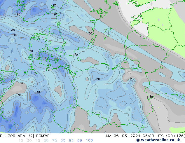 Humidité rel. 700 hPa ECMWF lun 06.05.2024 06 UTC