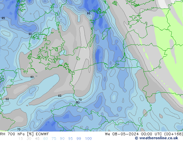 RH 700 hPa ECMWF We 08.05.2024 00 UTC