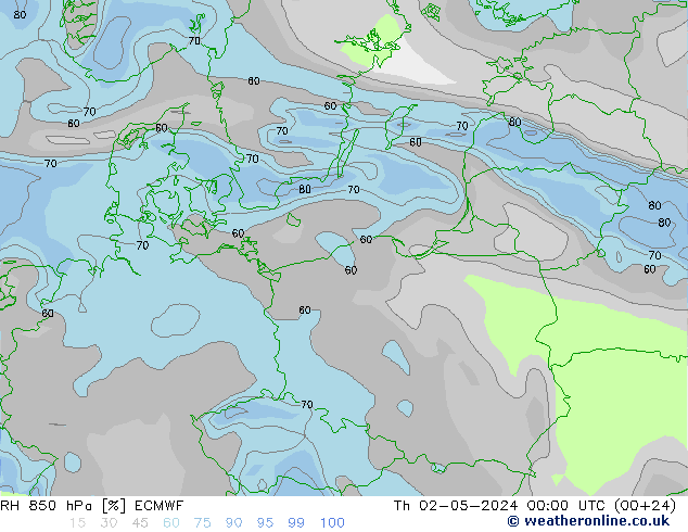 RH 850 hPa ECMWF Th 02.05.2024 00 UTC