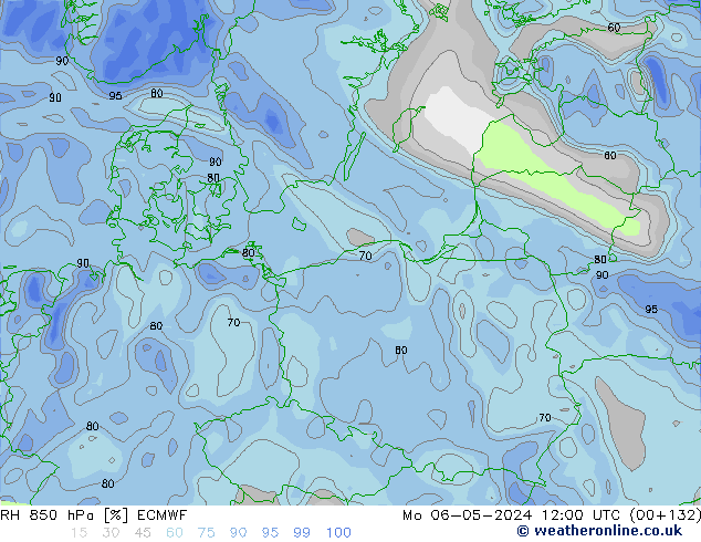 RH 850 hPa ECMWF pon. 06.05.2024 12 UTC