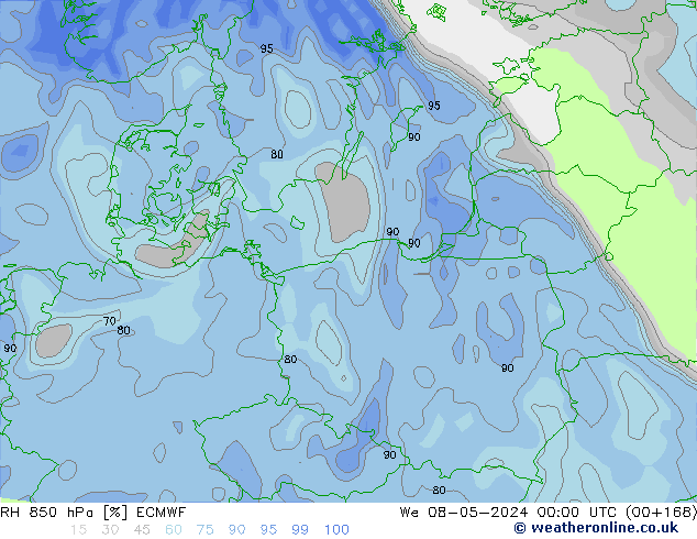 RH 850 hPa ECMWF We 08.05.2024 00 UTC