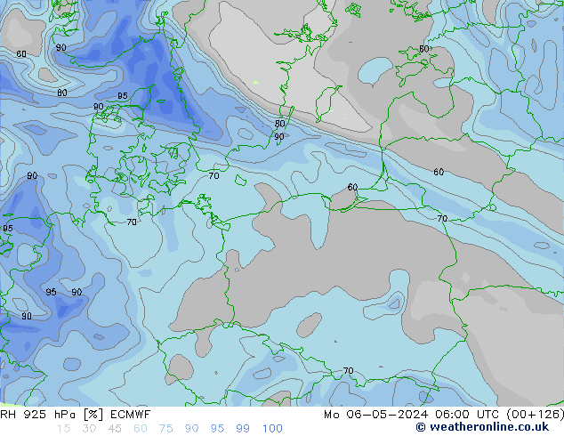 Humidité rel. 925 hPa ECMWF lun 06.05.2024 06 UTC