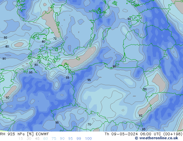 RH 925 hPa ECMWF czw. 09.05.2024 06 UTC