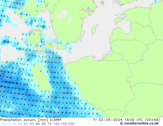 Precipitation accum. ECMWF Fr 03.05.2024 18 UTC