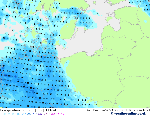 Toplam Yağış ECMWF Paz 05.05.2024 06 UTC