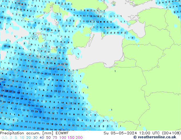 Precipitation accum. ECMWF Вс 05.05.2024 12 UTC