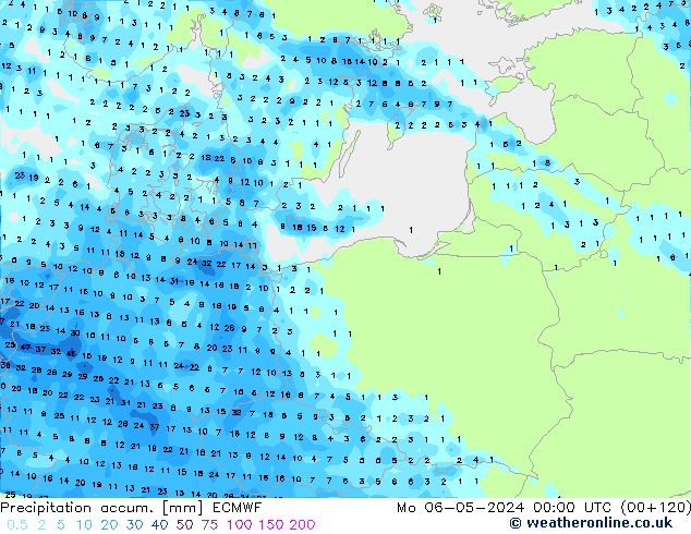 Precipitation accum. ECMWF Mo 06.05.2024 00 UTC