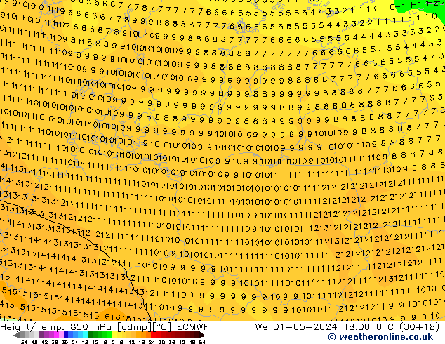 Z500/Rain (+SLP)/Z850 ECMWF śro. 01.05.2024 18 UTC