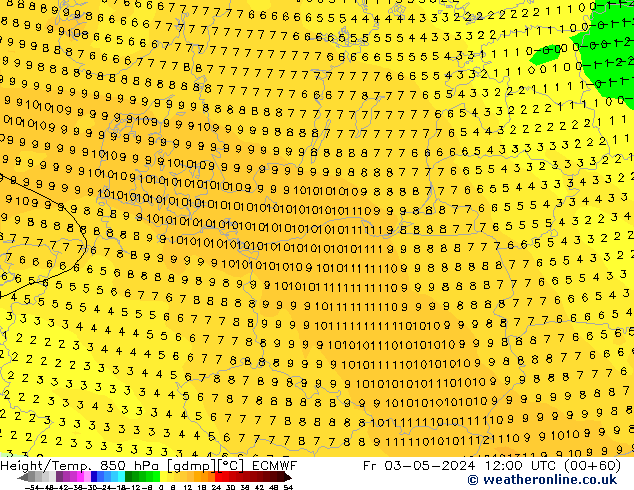 Height/Temp. 850 hPa ECMWF Fr 03.05.2024 12 UTC