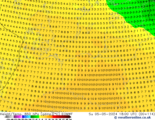 Z500/Rain (+SLP)/Z850 ECMWF Su 05.05.2024 18 UTC