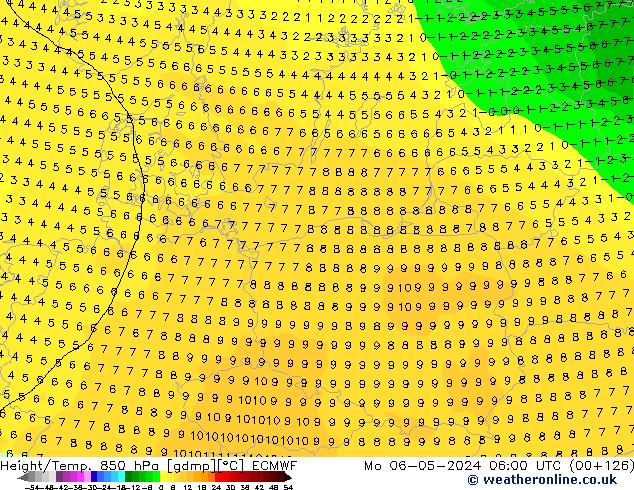 Height/Temp. 850 hPa ECMWF Mo 06.05.2024 06 UTC