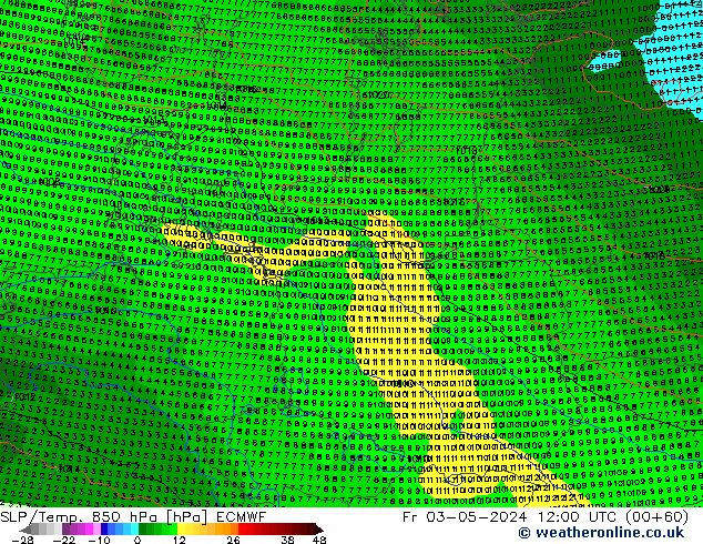 SLP/Temp. 850 hPa ECMWF Fr 03.05.2024 12 UTC