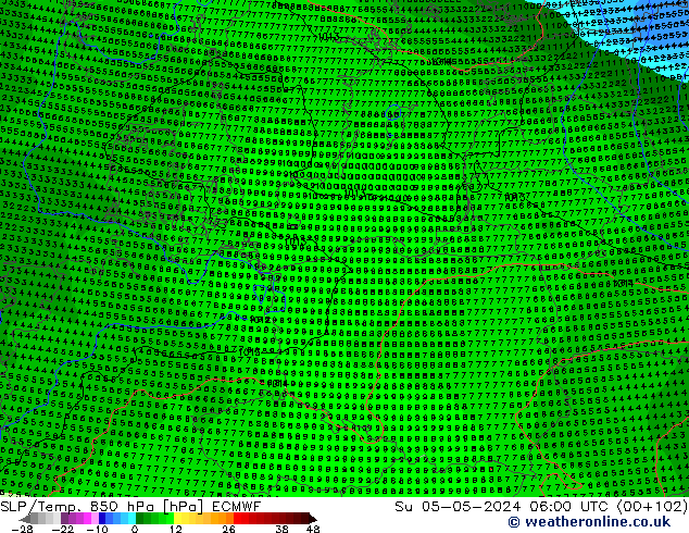 SLP/Temp. 850 hPa ECMWF nie. 05.05.2024 06 UTC