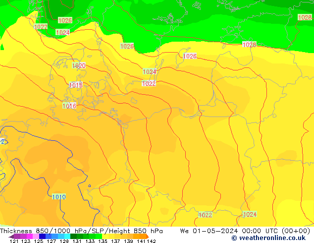 Thck 850-1000 hPa ECMWF We 01.05.2024 00 UTC