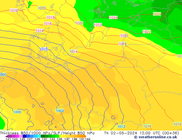 Thck 850-1000 hPa ECMWF Th 02.05.2024 12 UTC