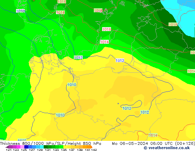 Thck 850-1000 hPa ECMWF Mo 06.05.2024 06 UTC