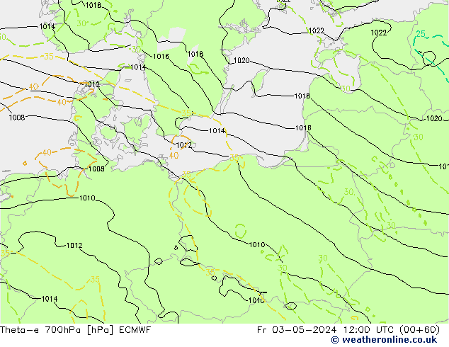 Theta-e 700гПа ECMWF пт 03.05.2024 12 UTC