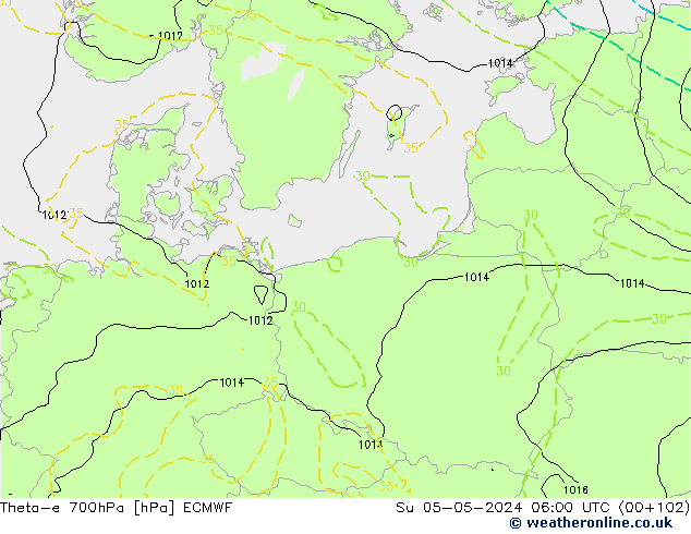 Theta-e 700hPa ECMWF Paz 05.05.2024 06 UTC