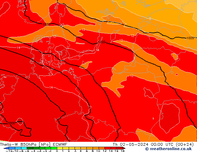 Theta-W 850hPa ECMWF Th 02.05.2024 00 UTC