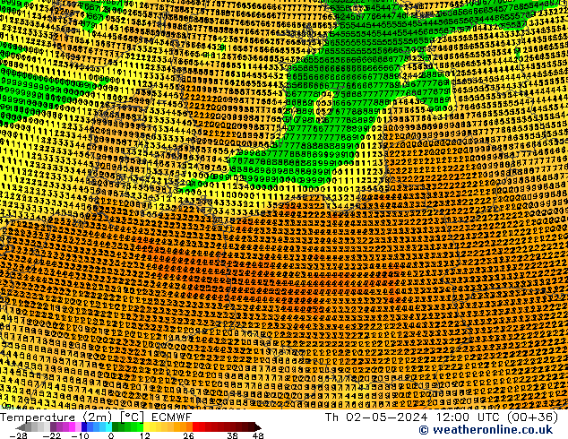 Temperatura (2m) ECMWF gio 02.05.2024 12 UTC