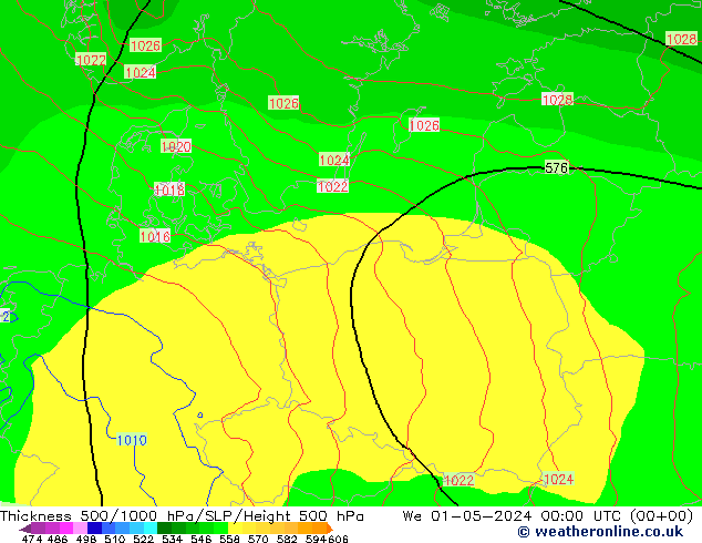 Thck 500-1000hPa ECMWF We 01.05.2024 00 UTC