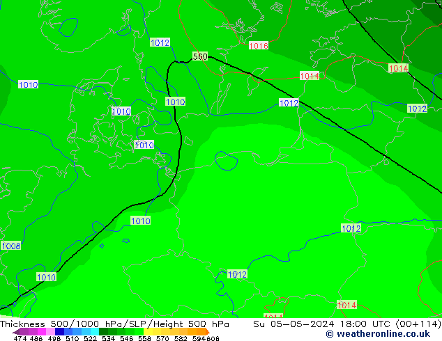 500-1000 hPa Kalınlığı ECMWF Paz 05.05.2024 18 UTC