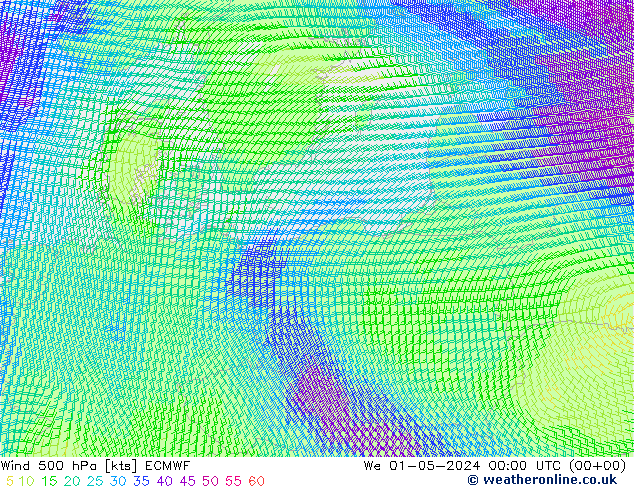 Wind 500 hPa ECMWF We 01.05.2024 00 UTC