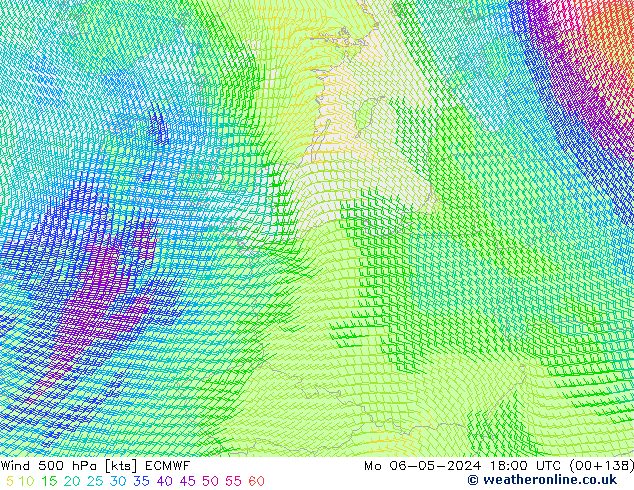 wiatr 500 hPa ECMWF pon. 06.05.2024 18 UTC
