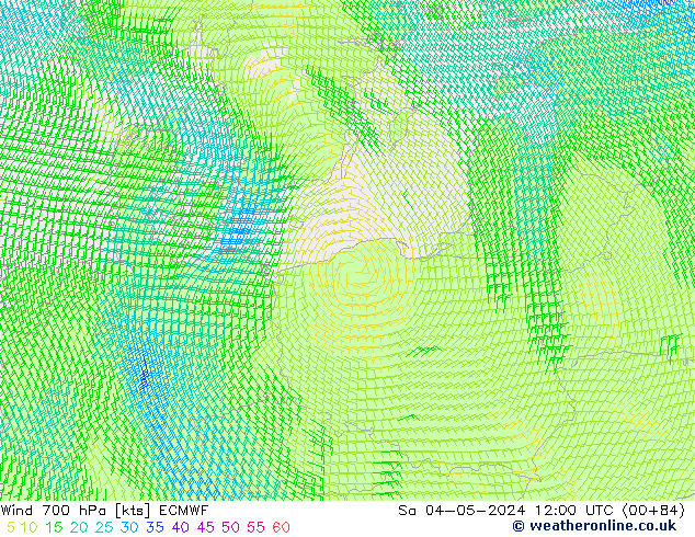 Vento 700 hPa ECMWF Sáb 04.05.2024 12 UTC