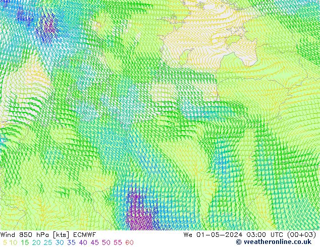 Wind 850 hPa ECMWF We 01.05.2024 03 UTC