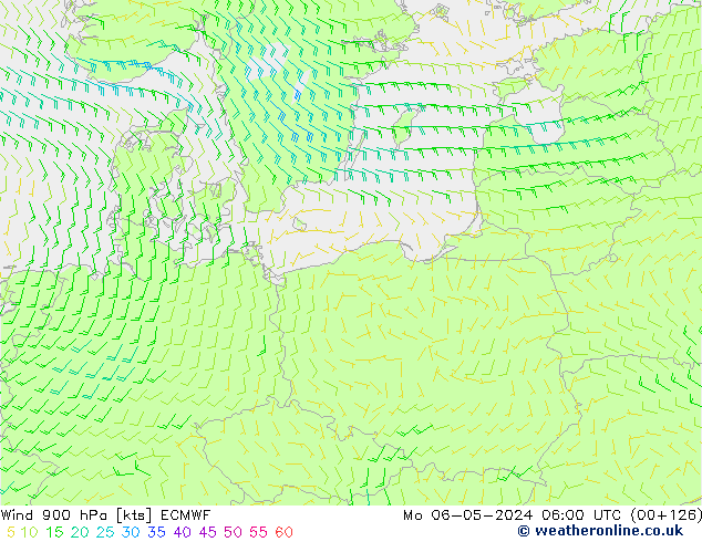 Vent 900 hPa ECMWF lun 06.05.2024 06 UTC