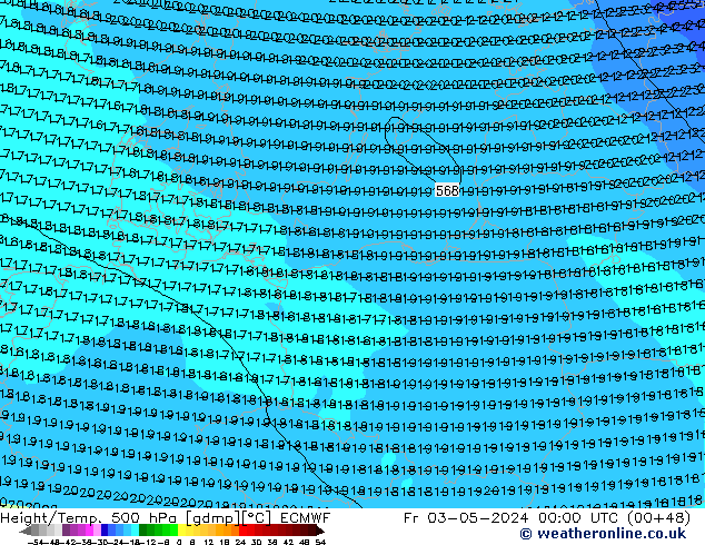 Z500/Rain (+SLP)/Z850 ECMWF ven 03.05.2024 00 UTC