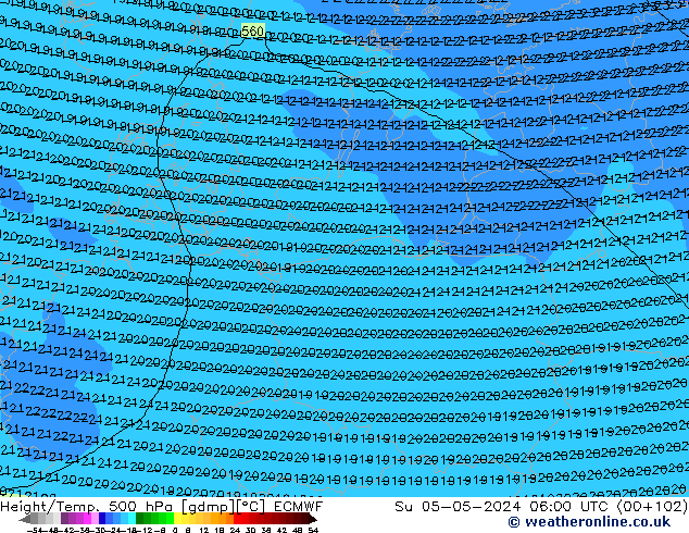 Yükseklik/Sıc. 500 hPa ECMWF Paz 05.05.2024 06 UTC
