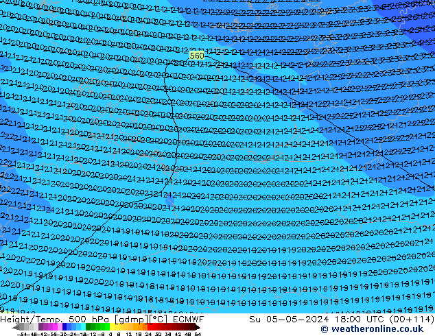 Z500/Rain (+SLP)/Z850 ECMWF dim 05.05.2024 18 UTC