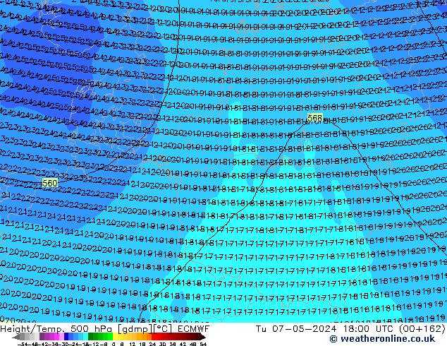 Z500/Regen(+SLP)/Z850 ECMWF di 07.05.2024 18 UTC