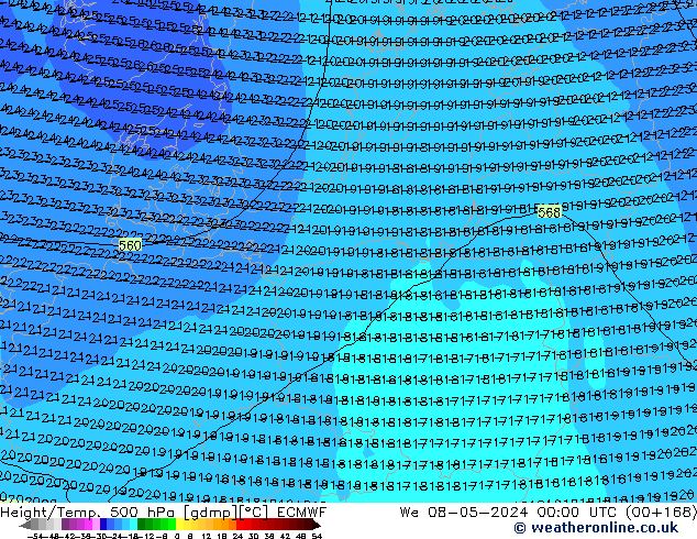 Z500/Rain (+SLP)/Z850 ECMWF mer 08.05.2024 00 UTC