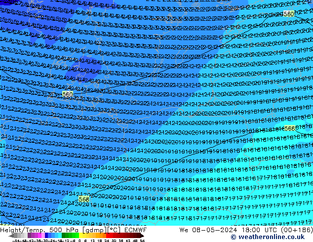 Z500/Rain (+SLP)/Z850 ECMWF śro. 08.05.2024 18 UTC