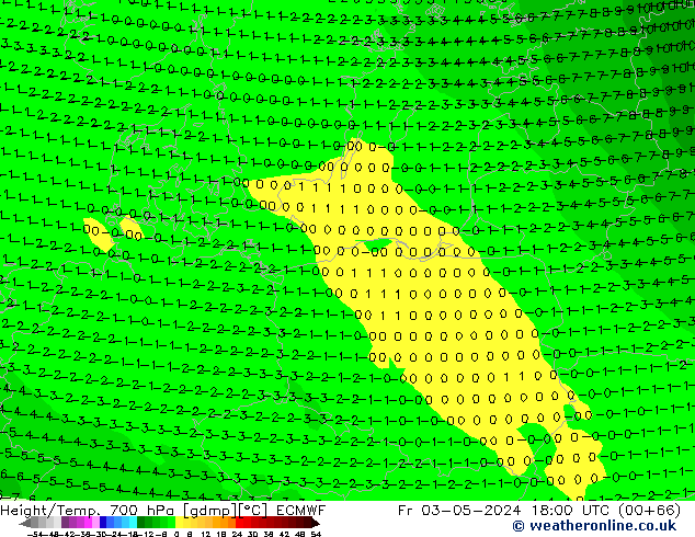 Height/Temp. 700 hPa ECMWF Fr 03.05.2024 18 UTC