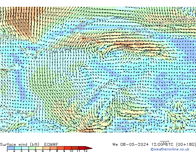 Surface wind (bft) ECMWF We 08.05.2024 12 UTC