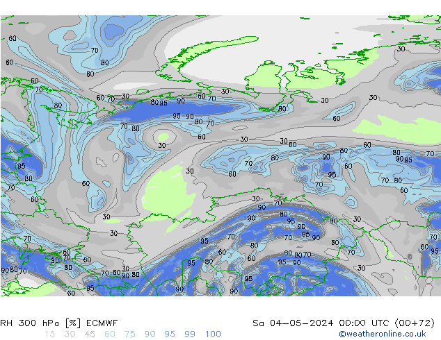 RH 300 гПа ECMWF сб 04.05.2024 00 UTC