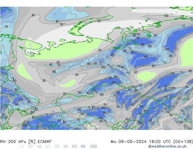 RH 300 hPa ECMWF Seg 06.05.2024 18 UTC